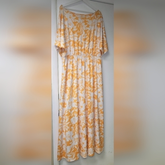 Eloquii Yellow And White Floral Maxi Dress With Elastic Waist Front Slit Size 16 - Picture 6 of 16